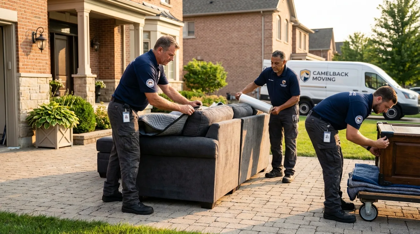 Large estate moving crew wrapping furniture in Rockport, ME